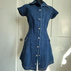 VTG Calvin Klein Jeans Denim Mini Dress Short Sleeve w/ Snap Buttons Size Small